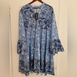 NORACORA, NWT, LONG BELL SLEEVES, V-NECK BUTTONED, TIERED, HIGH WAIST, DRESS XXL